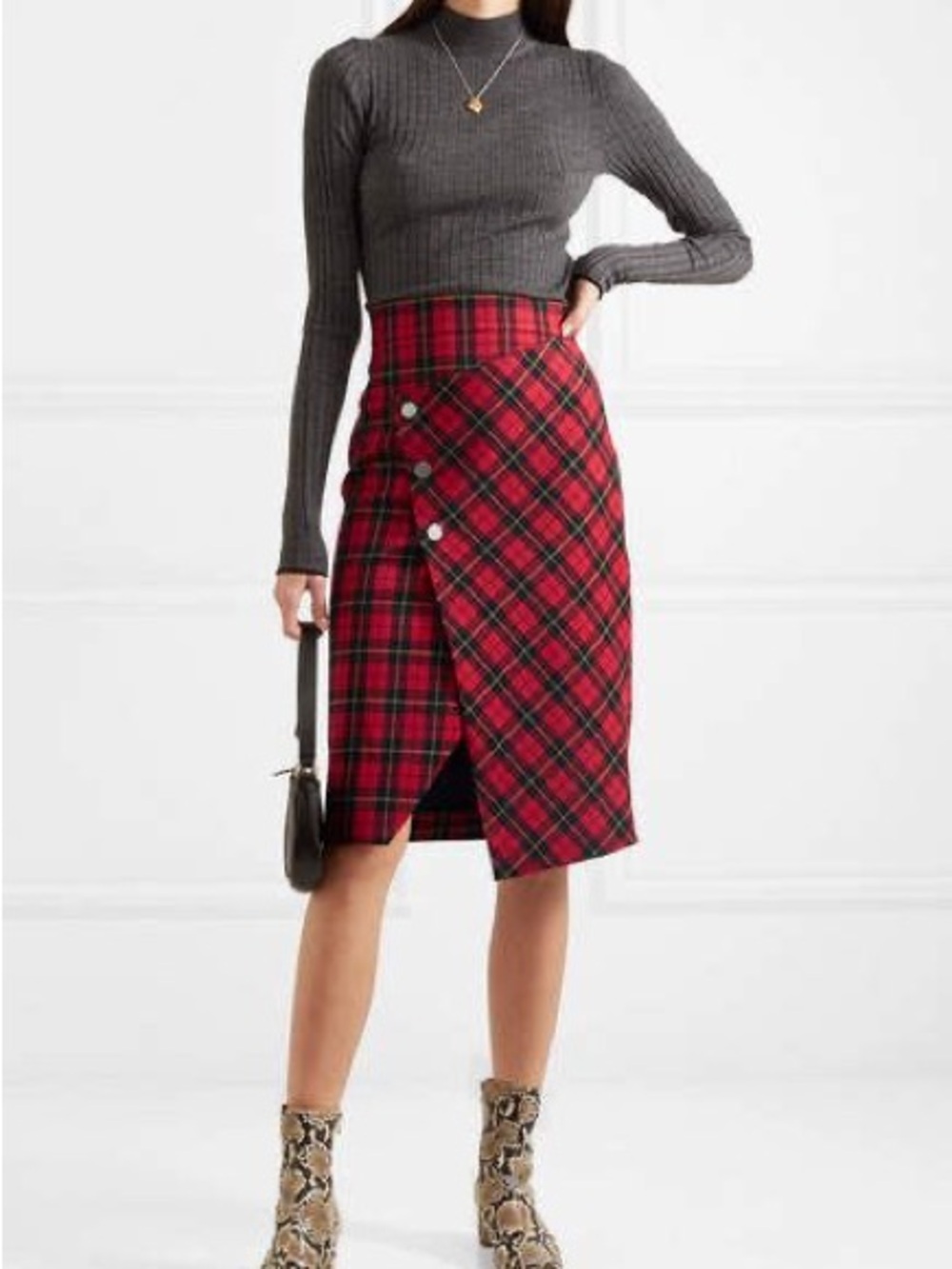 Maje Janty Asymmetric Tartan Plaid Skirt – Size 40